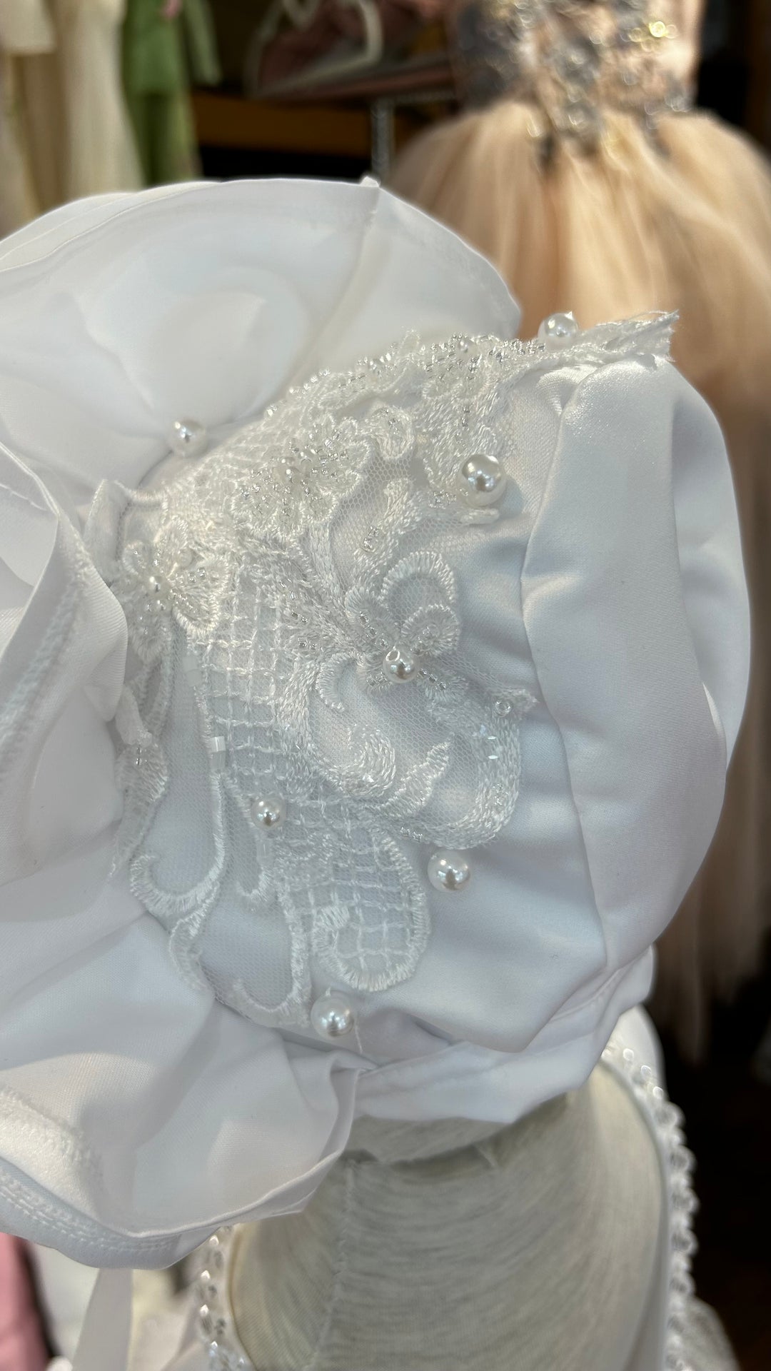 Satin Frill Bow Bonnet In Ivory or White