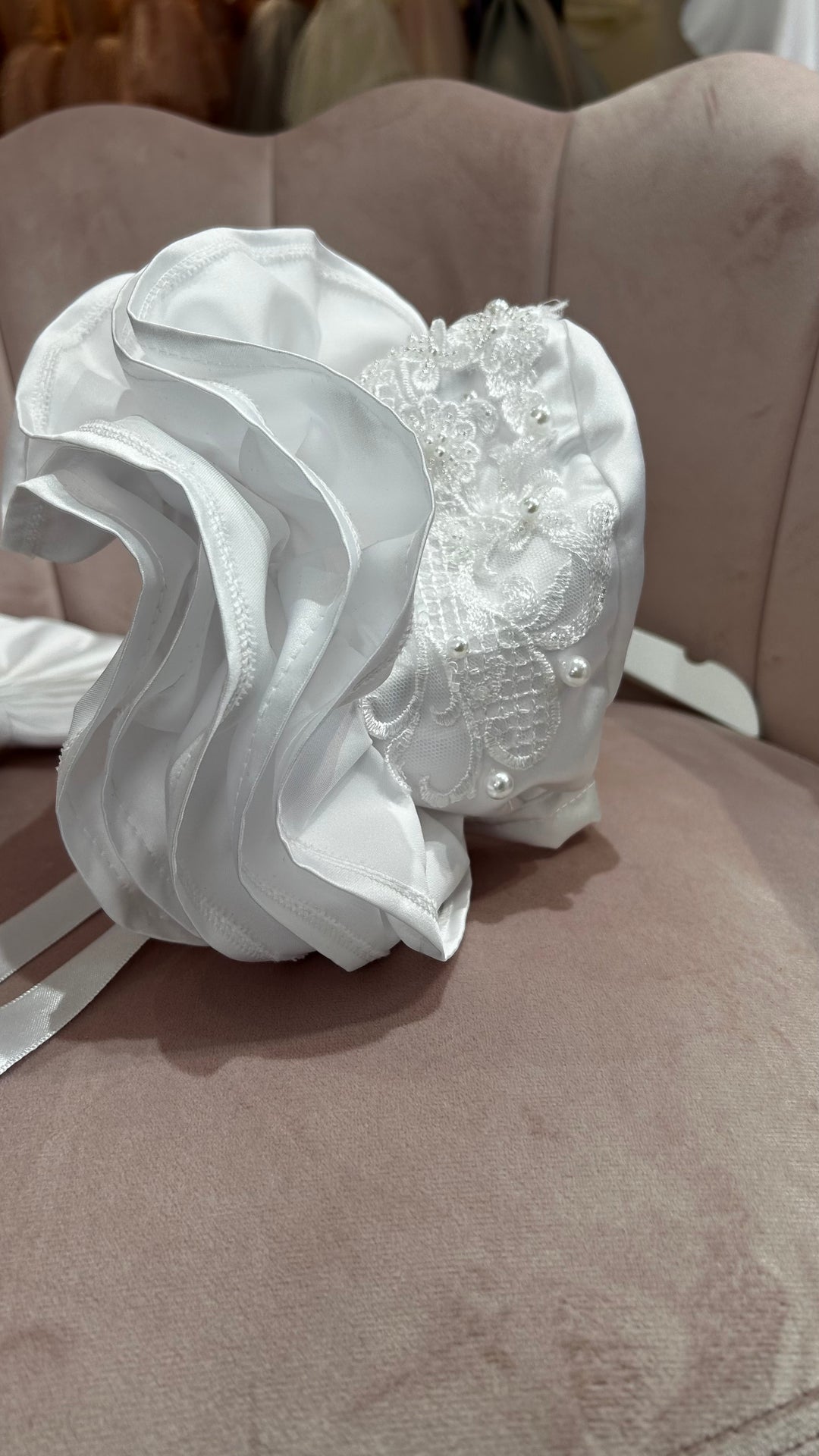 Satin Frill Bow Bonnet In Ivory or White