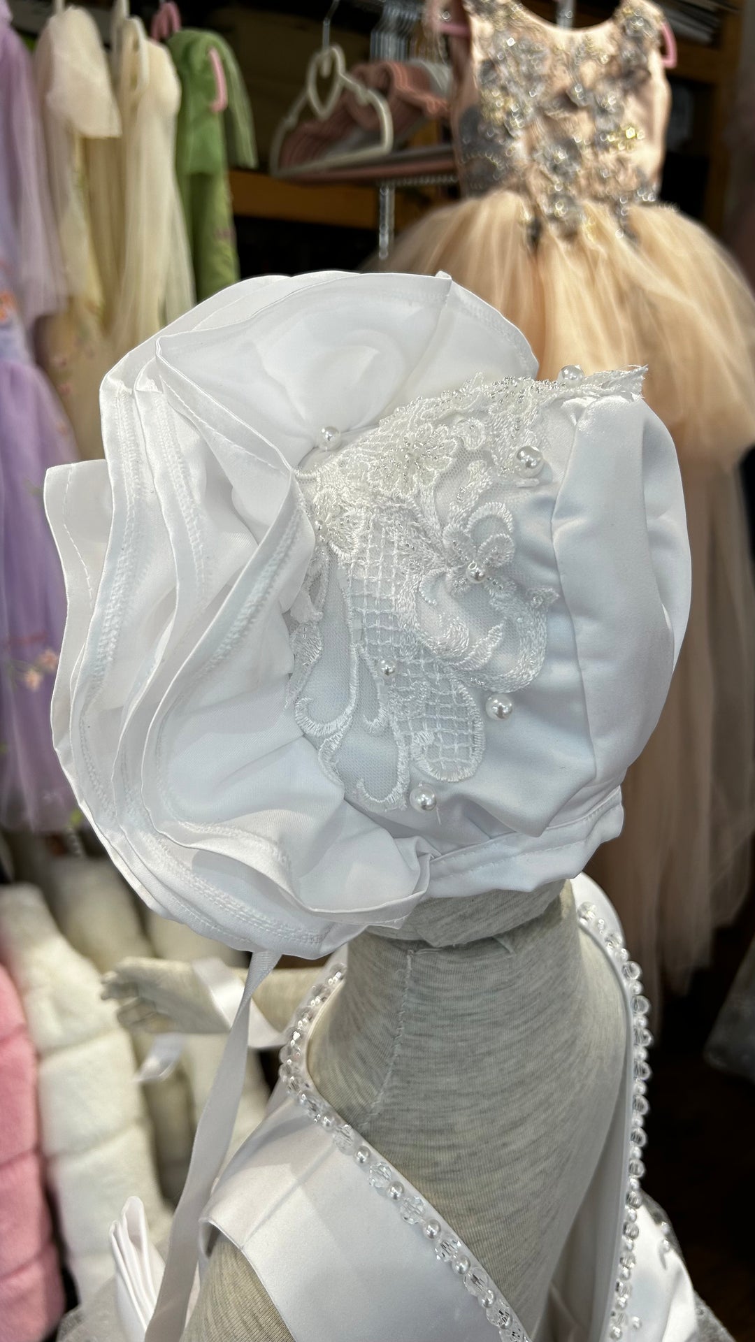 Satin Frill Bow Bonnet In Ivory or White