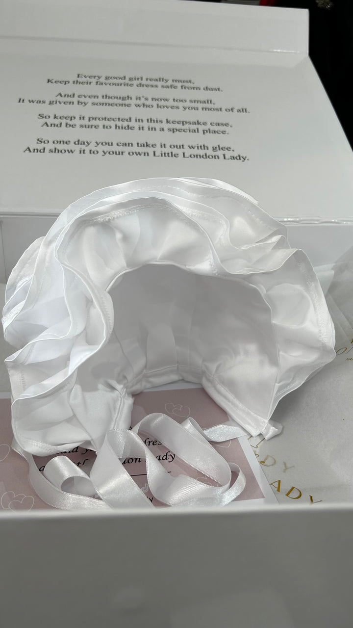 Satin Frill Bow Bonnet In Ivory or White