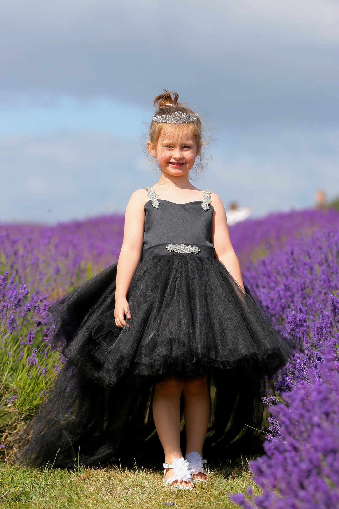 Sweet Pea Embellished Tutu Dress in Black Satin & Tulle