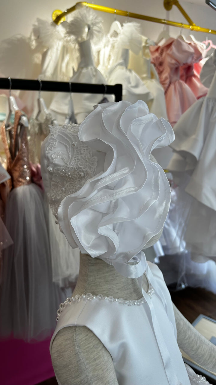 Satin Frill Bow Bonnet In Ivory or White