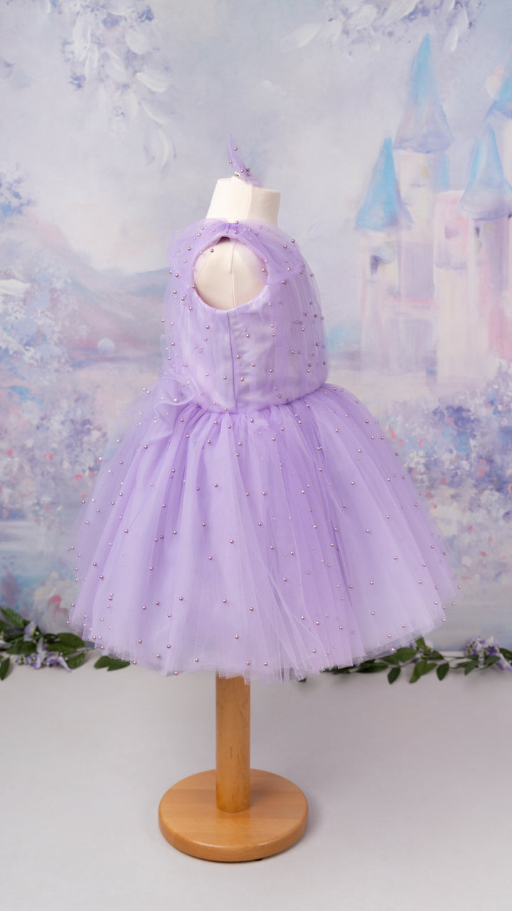 Pearl Tutu Dress One Shoulder in Lilac