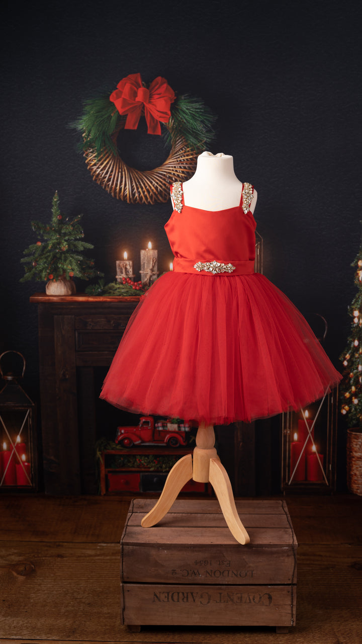 Sweet Pea Embellished TuTu Dress with removable Tulle Train in Red