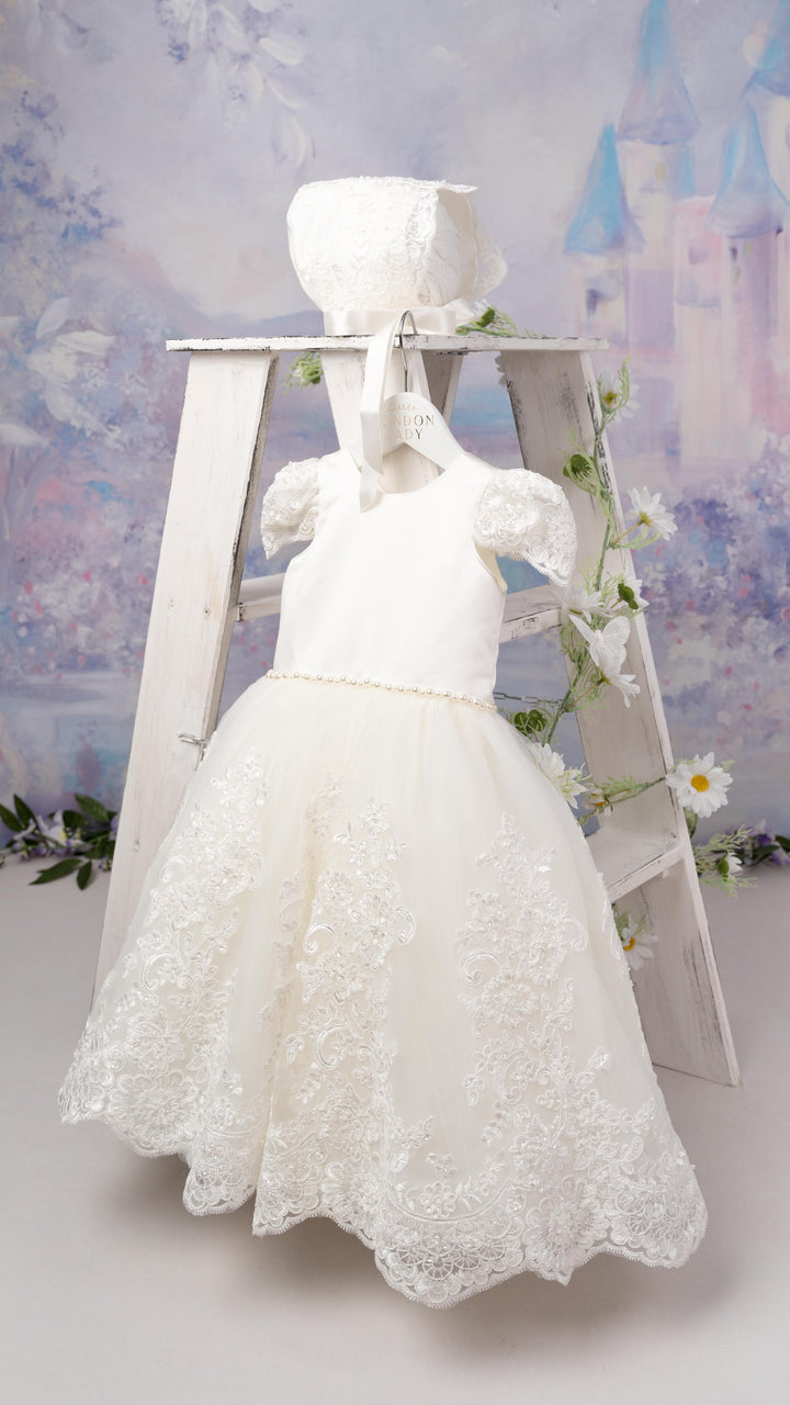 Christening Dress with Satin Lace Bonnet