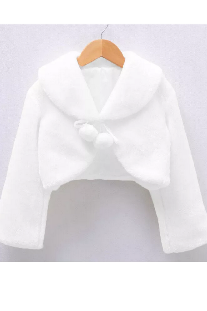 Faux fur Kids Bolero wrap coat jacket in white or ivory. Winter wedding.