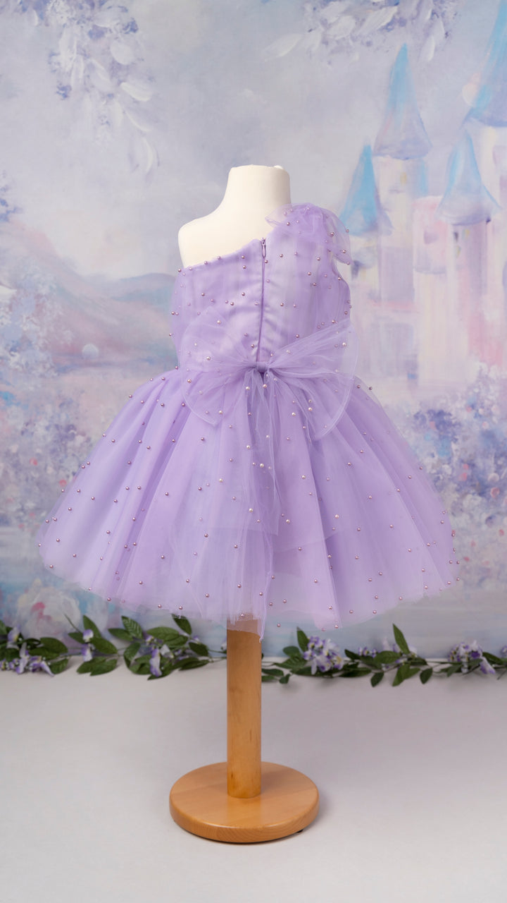 Pearl Tutu Dress One Shoulder in Lilac