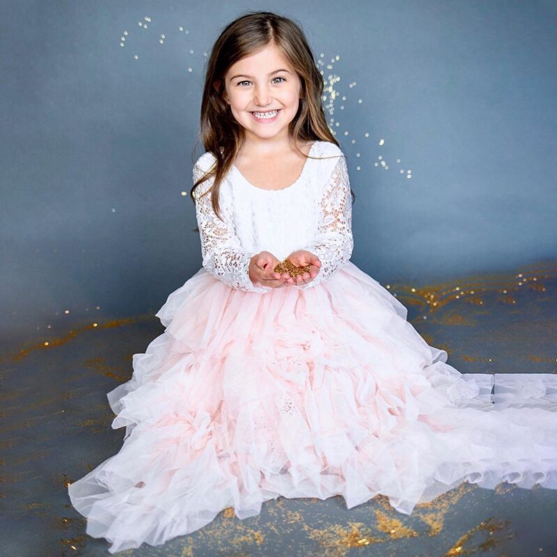 Serendipity Flower Girl dress, Special Occasion Dress with White bodice and long Tulle ruffle skirt