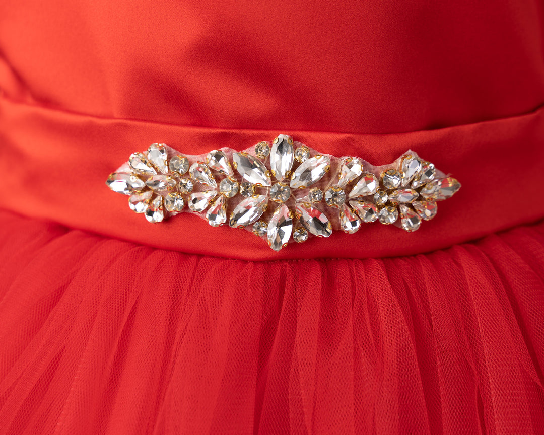 Sweet Pea Embellished TuTu Dress with removable Tulle Train in Red