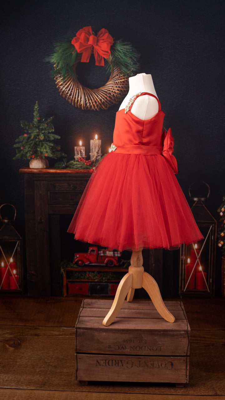 Sweet Pea Embellished TuTu Dress with removable Tulle Train in Red