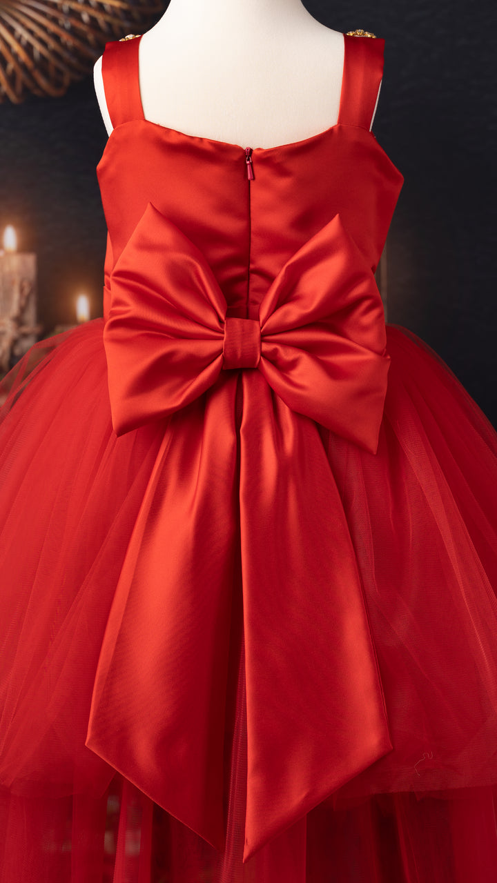 Sweet Pea Embellished TuTu Dress with removable Tulle Train in Red