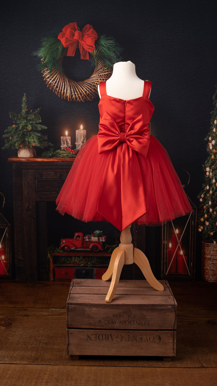 Sweet Pea Embellished TuTu Dress with removable Tulle Train in Red