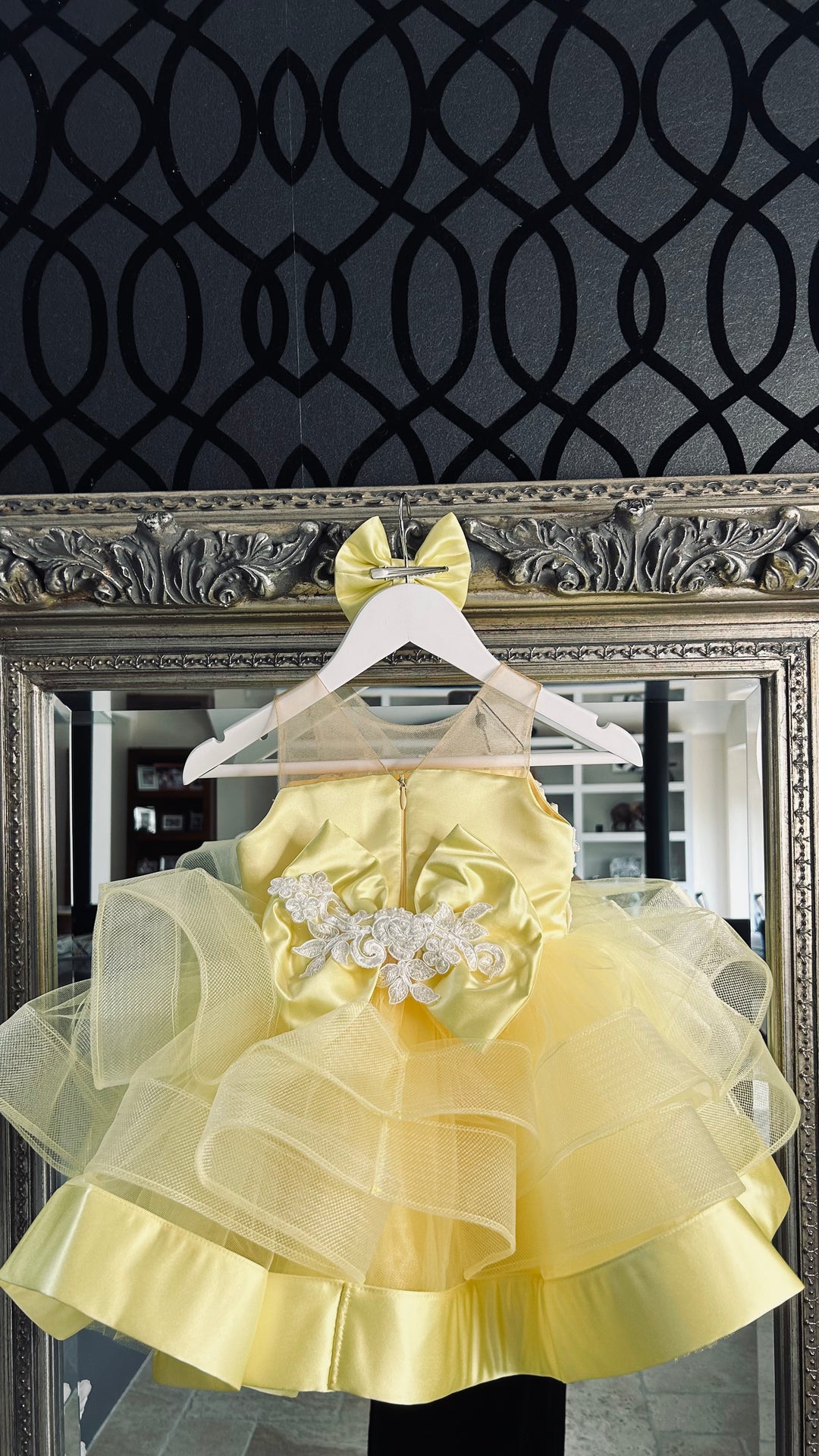 The English Rose dress by little london lady. Lemon Sorbet satin and tulle short dress