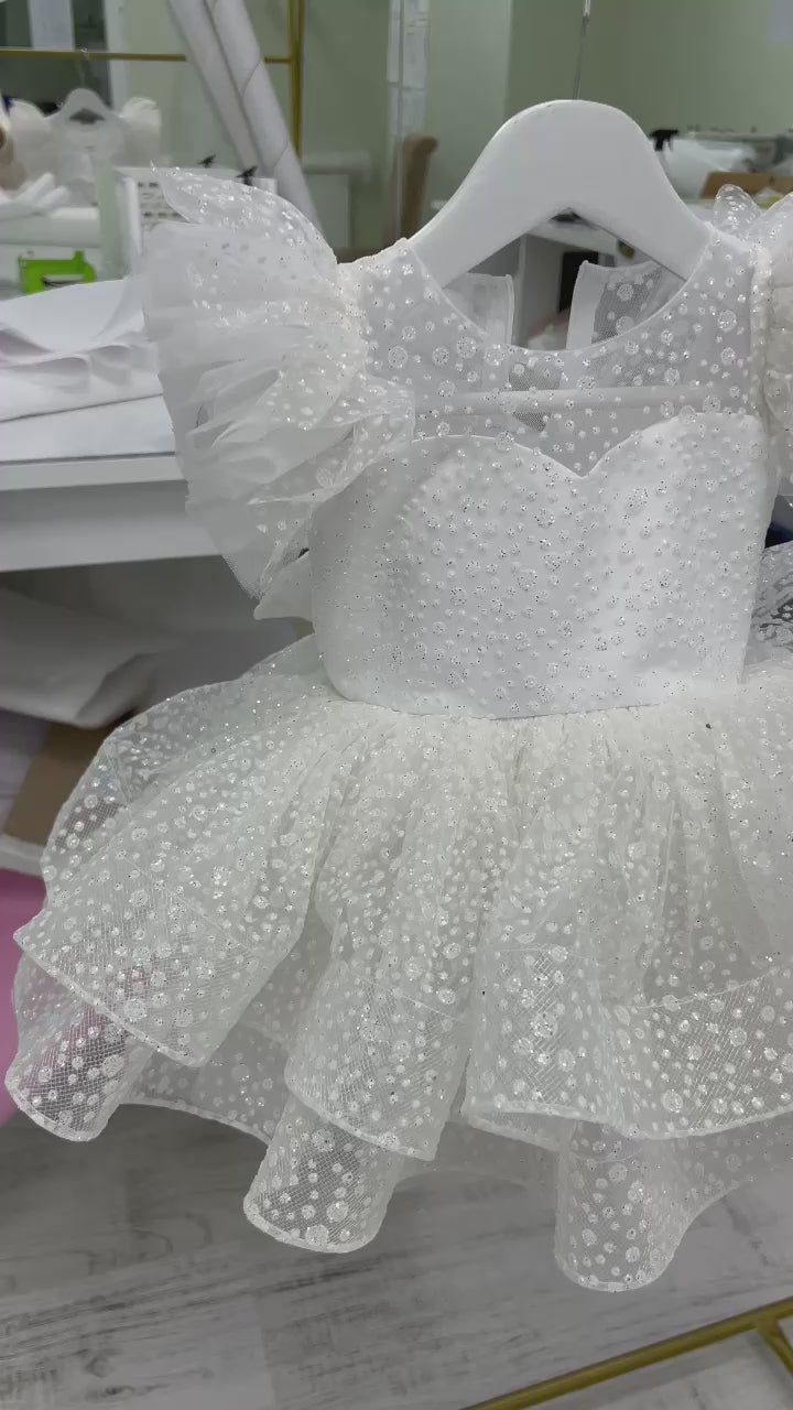 Notting Hill Dress in White or Silver Sparkle