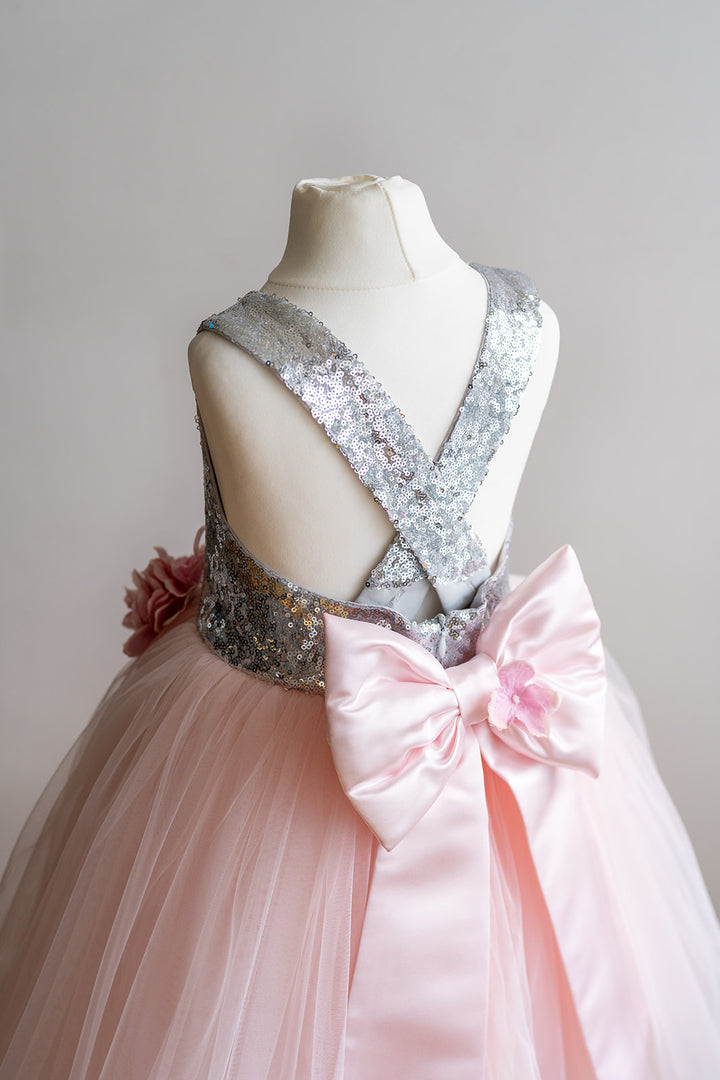 Secret Garden Dress in Soft Pink Tulle with  Sparkling Silver Bodice
