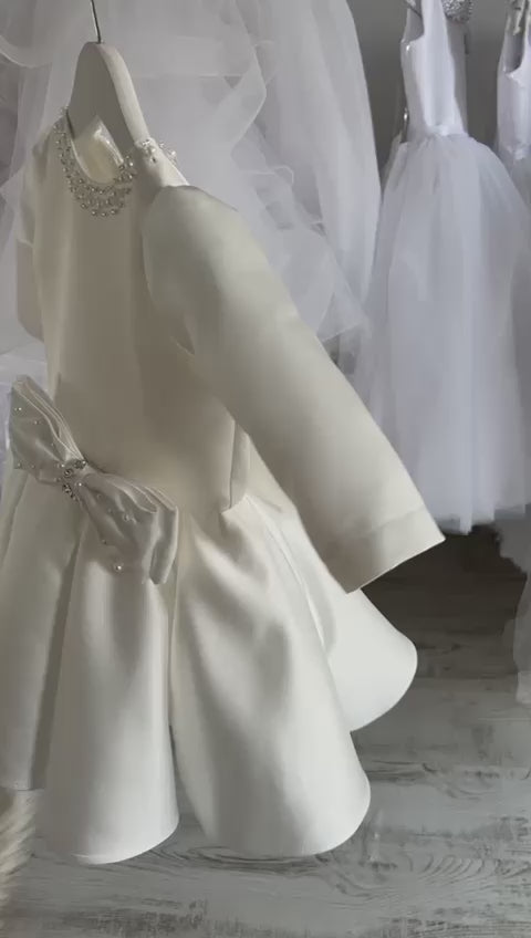 Sofia Dress in White Ivory Satin