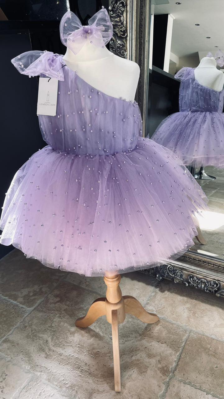Pearl Tutu Dress One Shoulder in Lilac