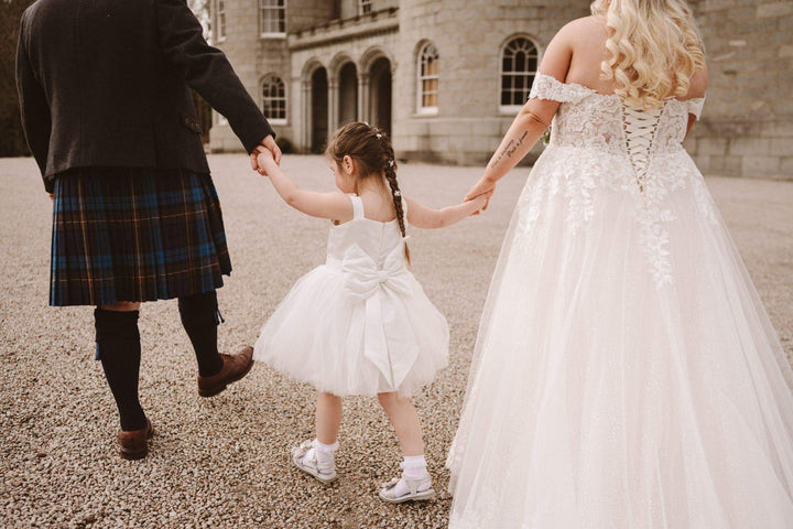 Girls tutu dress in white Ivory Satin.