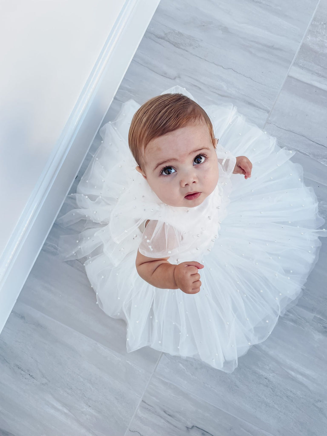 Pearl Tulle Tutu Dress in White