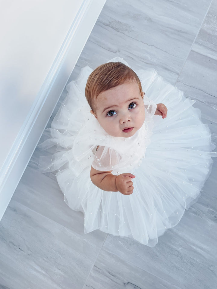 Pearl Tulle Tutu Dress in White