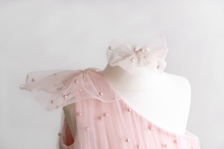 Pearl TuTu Dress One Shoulder Dusky Rose Pink / Blush