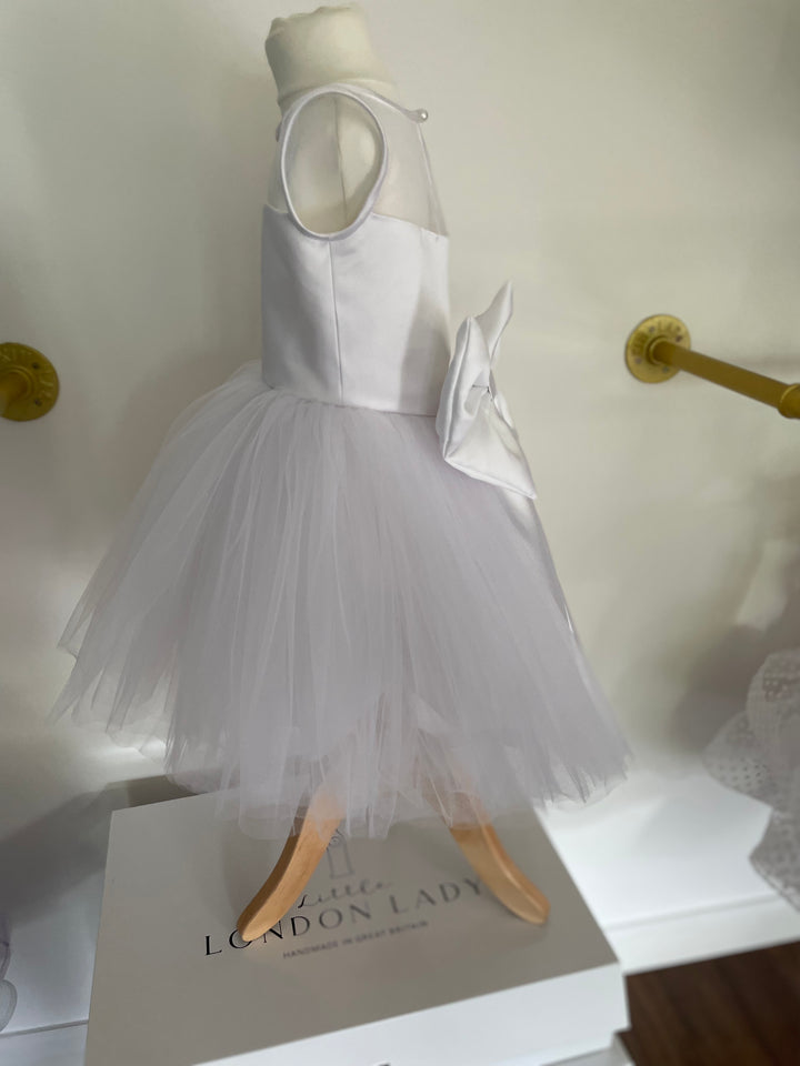 Ritz Dress in White Satin & Tulle