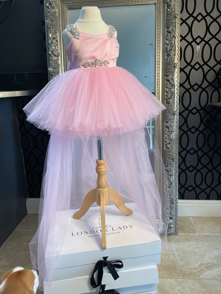 Girls tutu dress with long tulle train