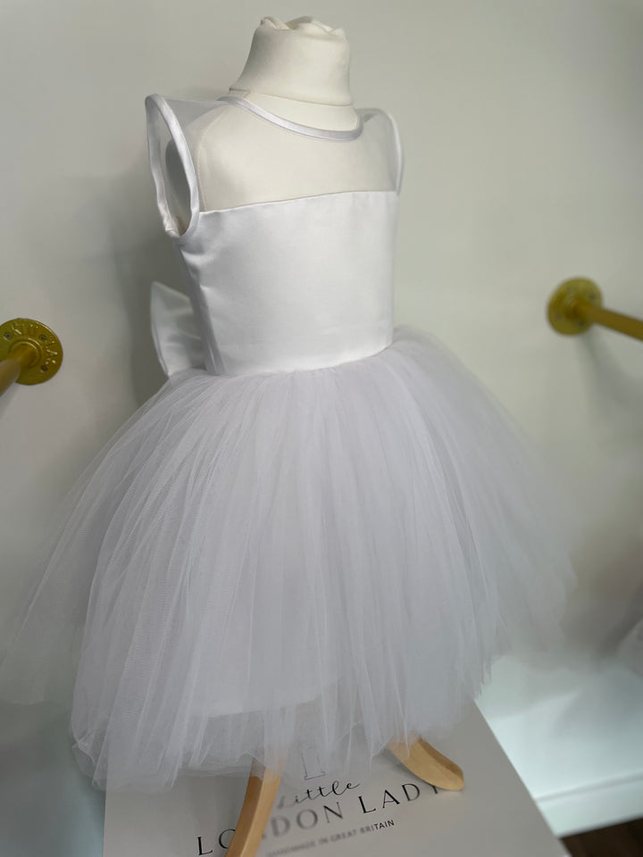Ritz Dress in White Satin & Tulle