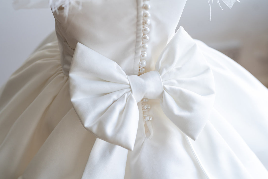 Snowdrop Dress in White Ivory Satin