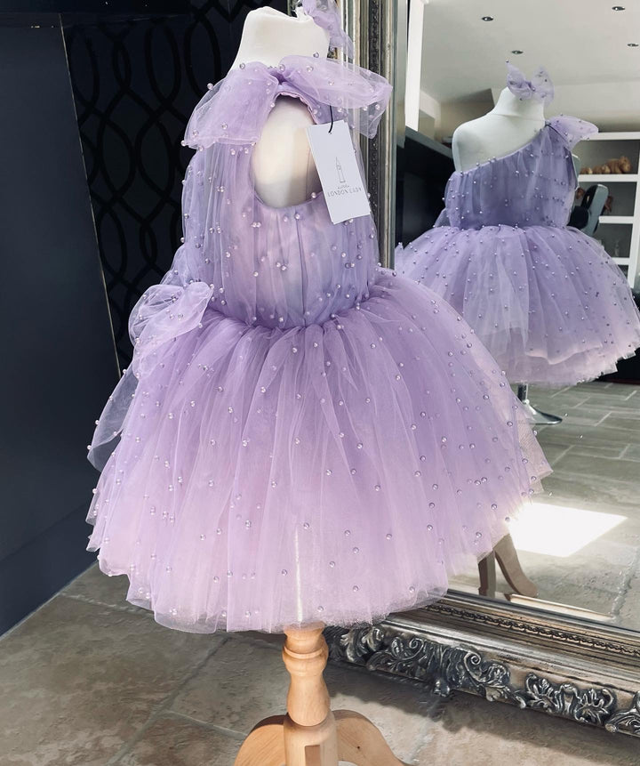 Pearl Tutu Dress One Shoulder in Lilac