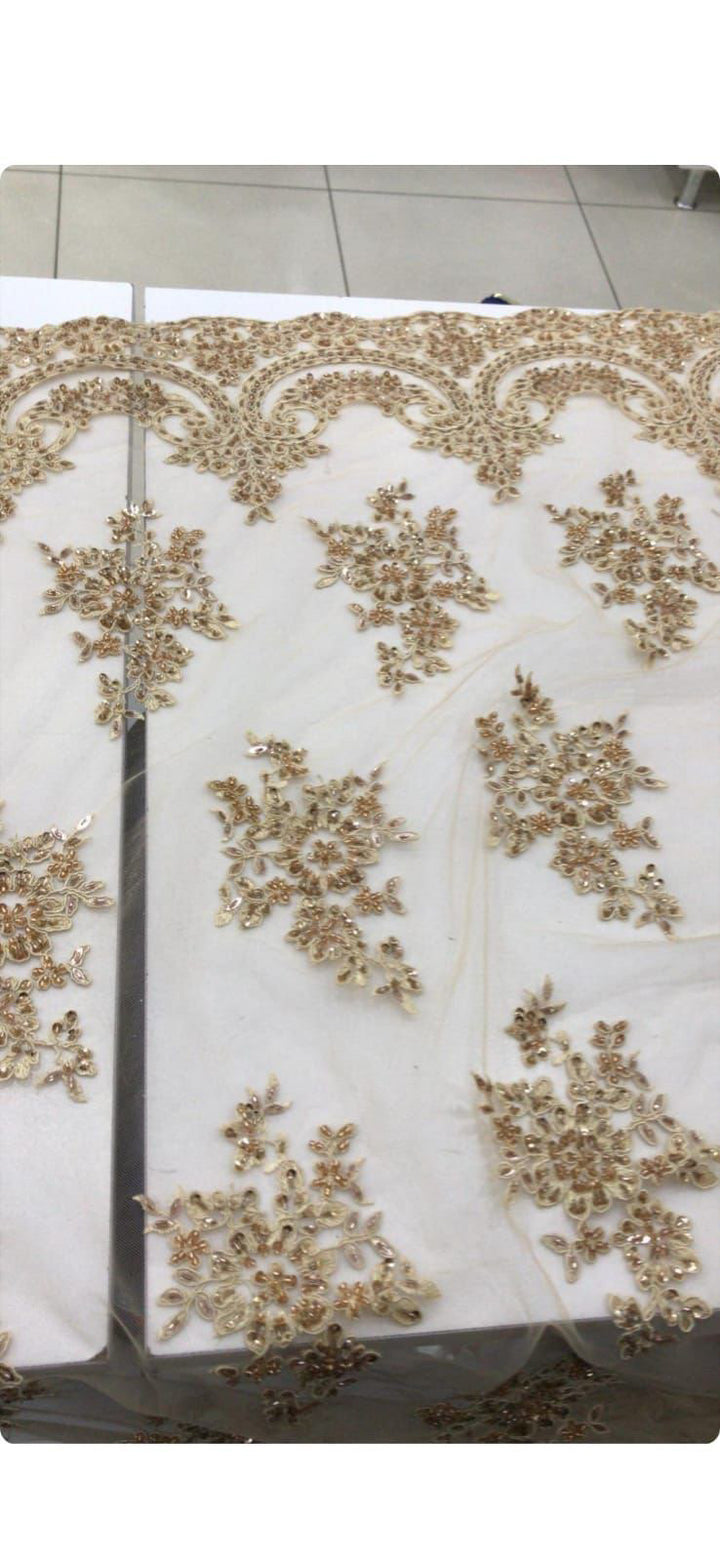 Luxury Gold 3D Lace with pearls, sequins and diamantes.