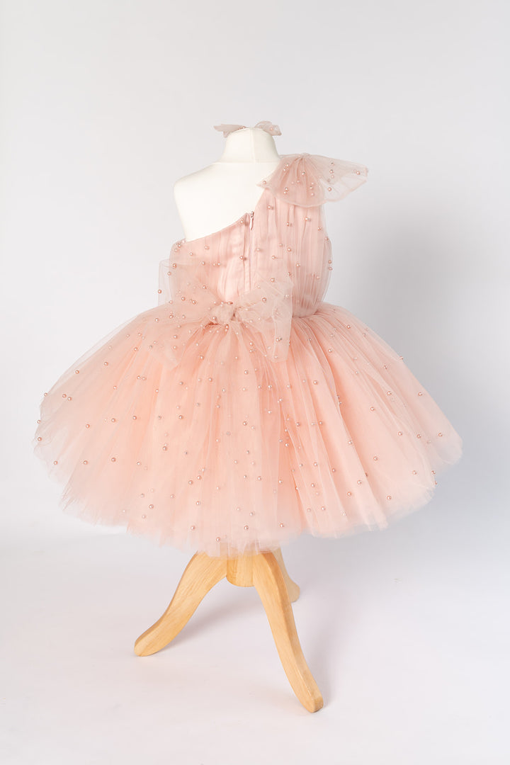 Pearl TuTu Dress One Shoulder Dusky Rose Pink / Blush