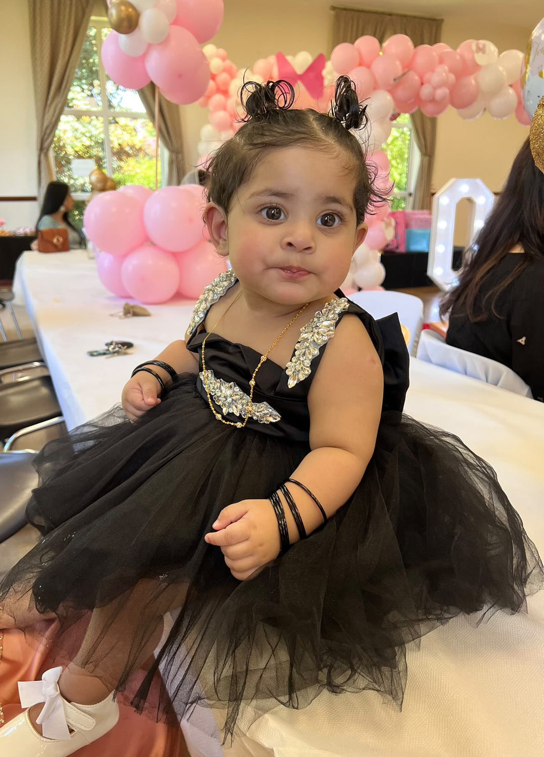 The Sweetest baby wearing the SweetPea Tutu dress by Little London Lady. Handmade and created with Love. Every detail is considered. The SweetPea TUTU Dress for little girls. The perfect kids Little Black Dress. . This Tulle TUTU  is perfect for any Black tie Event.