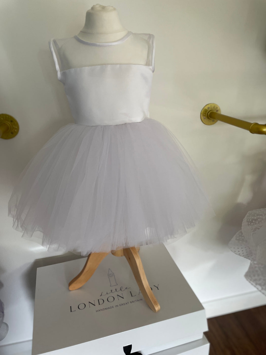 Ritz Dress in White Satin & Tulle