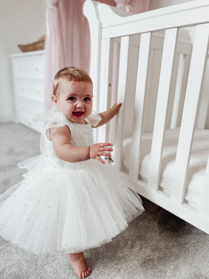 Pearl Tulle Tutu Dress in White