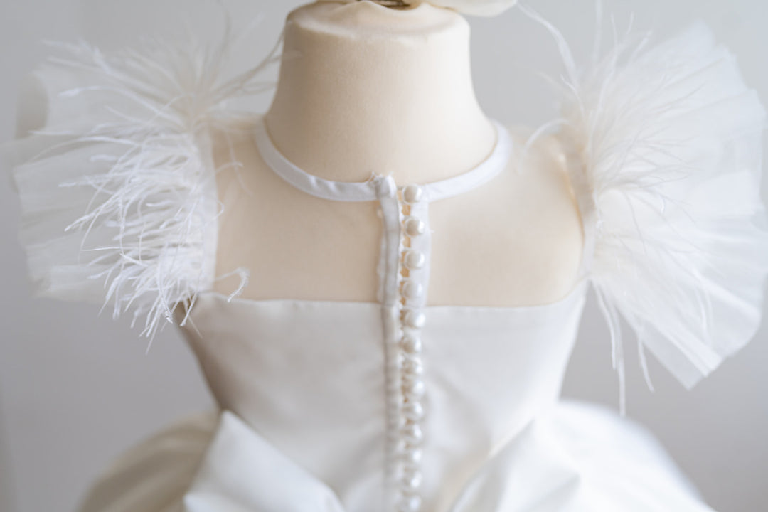 Snowdrop Dress in White Ivory Satin