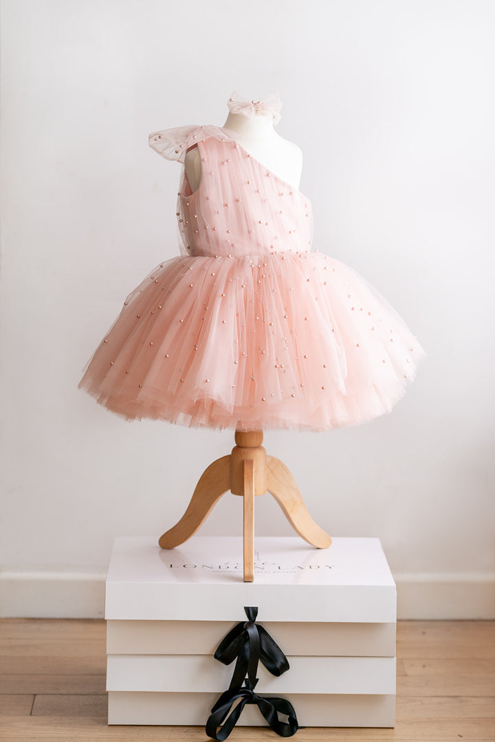 Pearl TuTu Dress One Shoulder Dusky Rose Pink / Blush