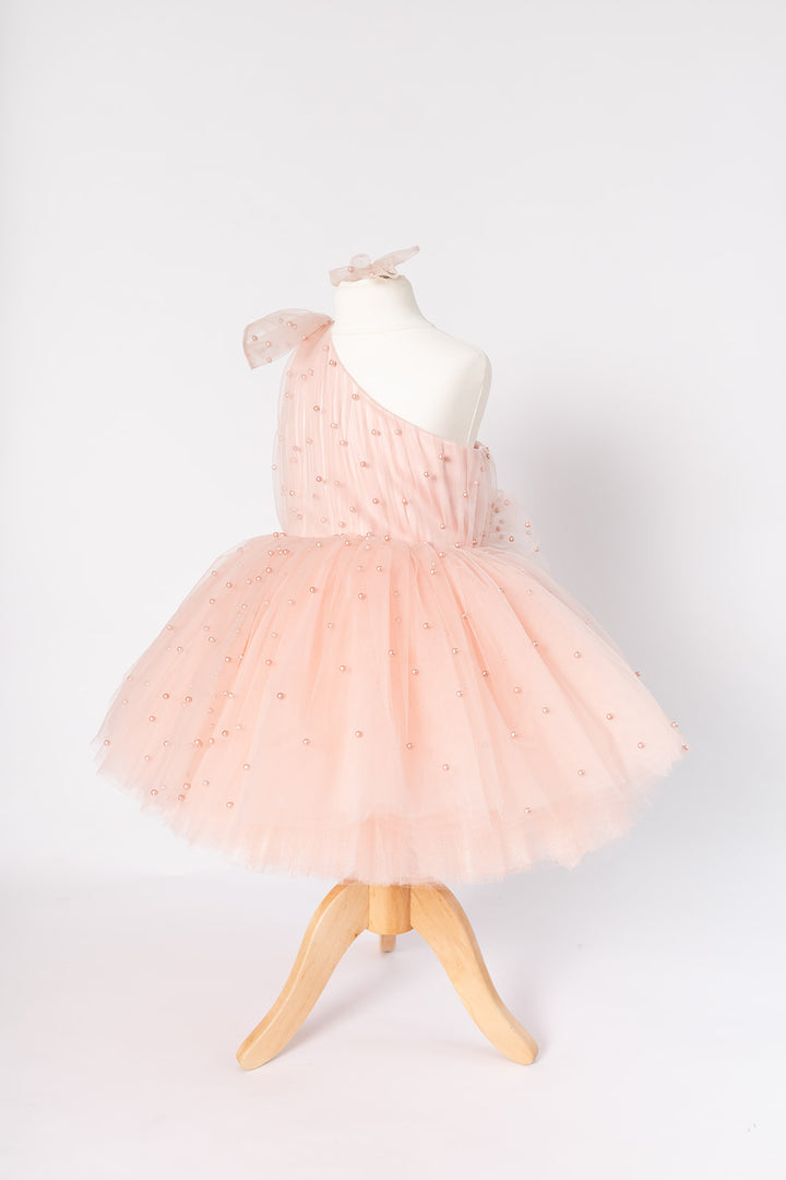 Pearl TuTu Dress One Shoulder Dusky Rose Pink / Blush