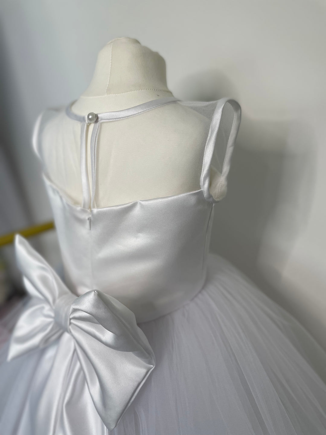 Ritz Dress in White Satin & Tulle