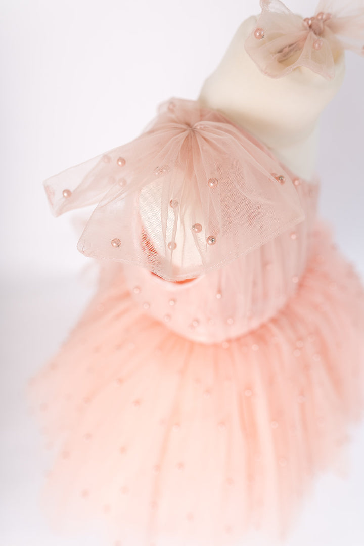 Pearl TuTu Dress One Shoulder Dusky Rose Pink / Blush