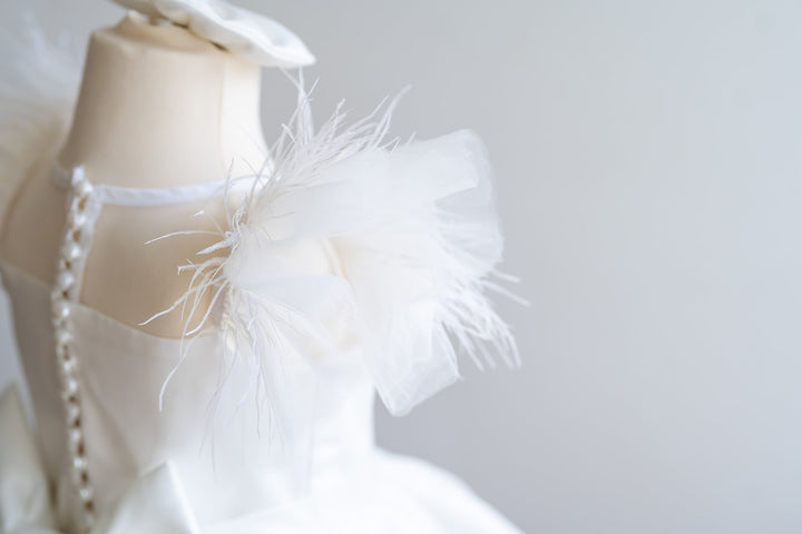 Snowdrop Dress in White Ivory Satin