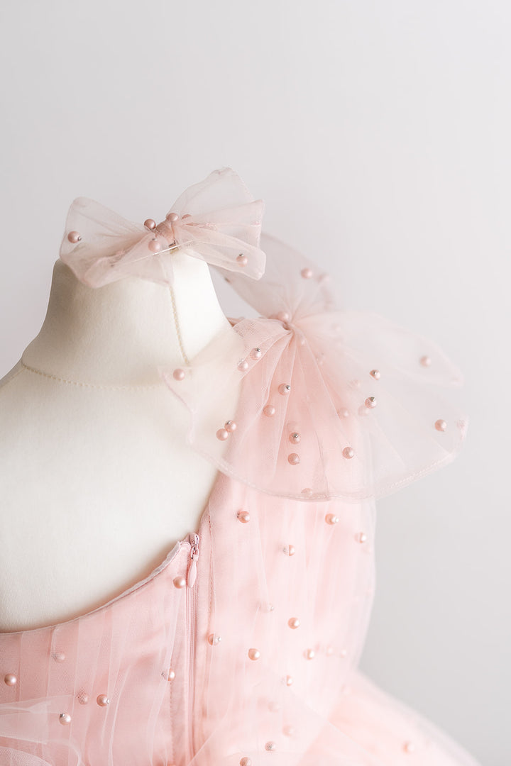 Pearl TuTu Dress One Shoulder Dusky Rose Pink / Blush