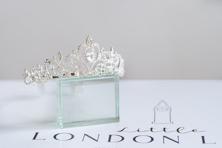 Stunning Silver childrens tiara. Pageant Crown with hair clips.