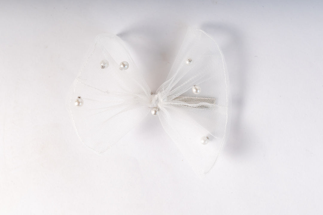 Pearl Beaded Tulle Gown in White