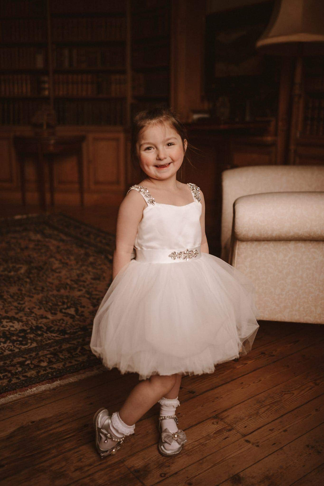 Girls tutu dress with crystal sparkle embellishments.