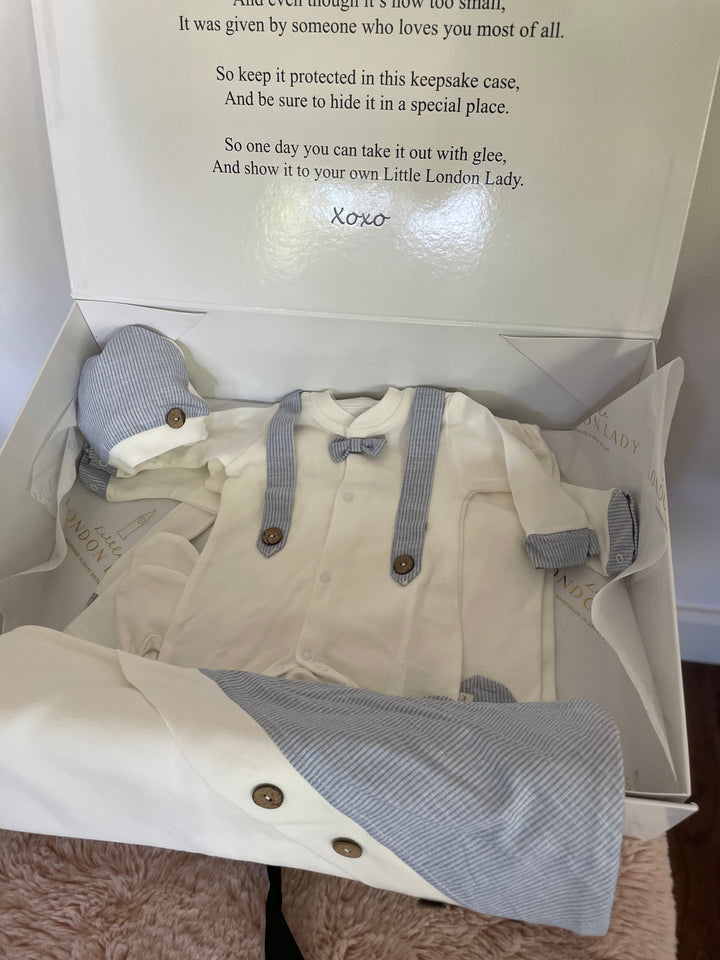 Baby boy Blue striped 10 piece gift set. Ideal as a Baby shower gift or Newborn gift set. Luxury Newborn gift set. Baby Boy gift set . Bringing baby home from hospital outfit. Newborn photoshoot outfit . Just because Newborn baby outfit. Cotton Baby gift set