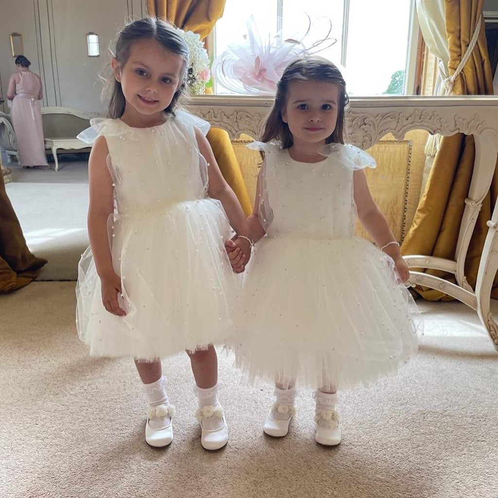 Pearl Tulle Tutu Dress in White
