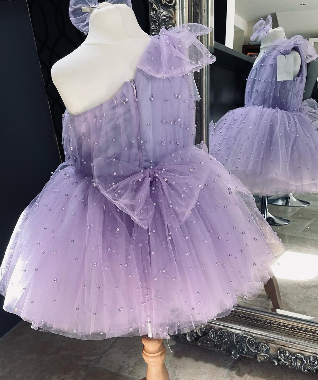 Pearl Tutu Dress One Shoulder in Lilac