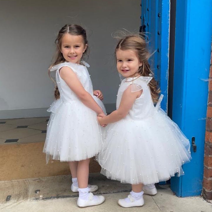 Pearl Tulle Tutu Dress in White