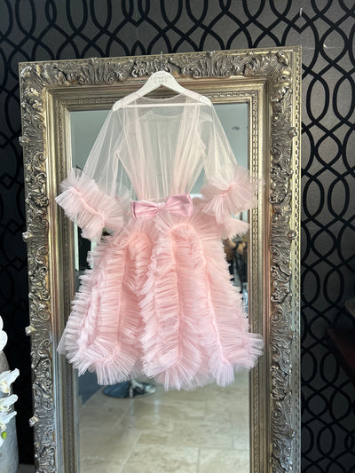 Baby Kimono Tulle Rob with matching big satin Bow headband 